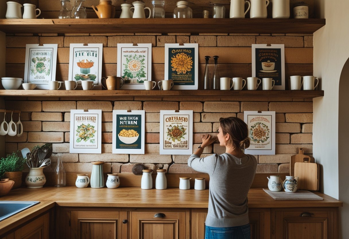 Saadan skaber du et personligt koekken med plakater og hylder i rustik stil